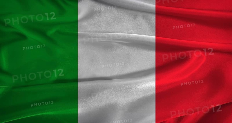 Flag of Italy with fabric textured background. Close up of National flag of Italy with realistic texture