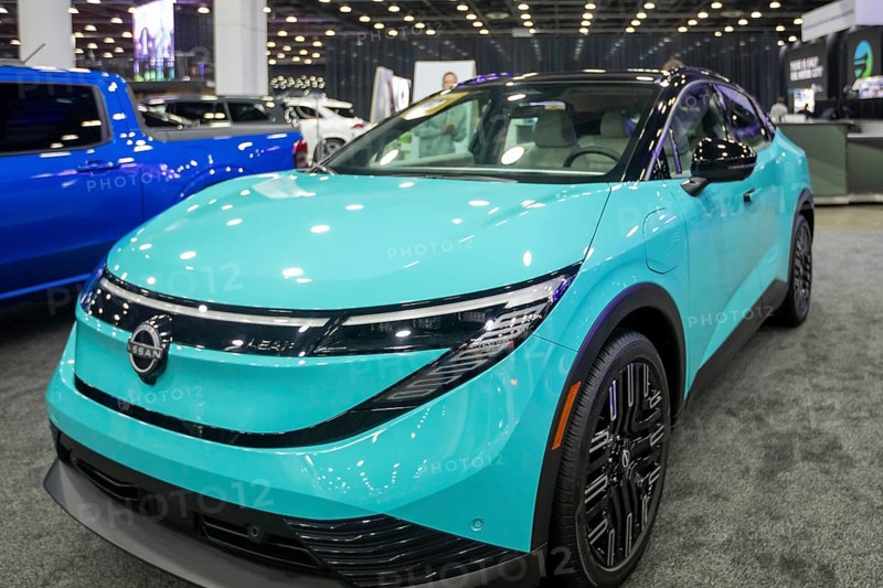 Detroit, Michigan USA - 14 January 2026 - The Nissan Leaf battery electric car on display at the Detroit Auto Show