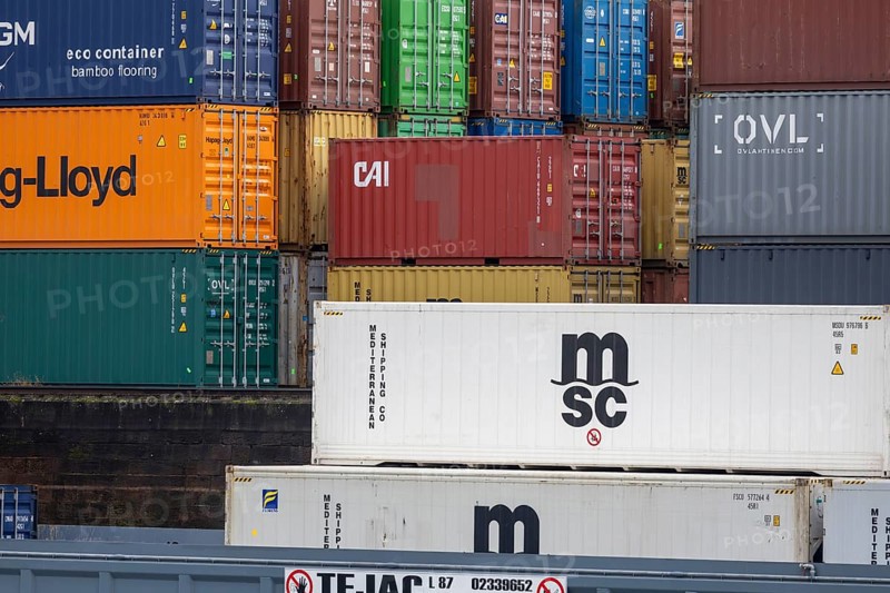 Shipping containers in the port of Mannheim. The port of Mannheim is considered one of the most important inland ports in Europe