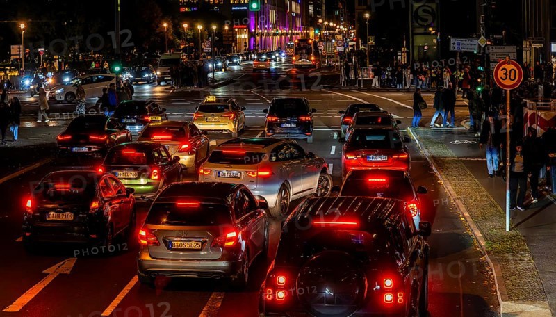 Evening rush hour traffic at Potsdamer Platz, Berlin, Germany