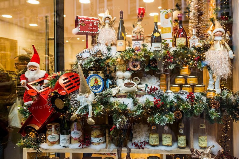 Christmassy decorated shop, Old Town, Colmar, Haut-Rhin Department, Alsace, France