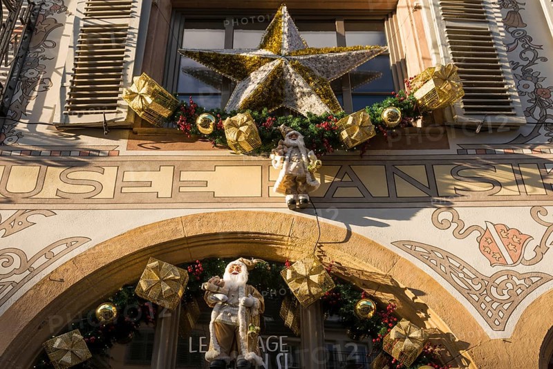 Christmassy decorated half-timbered houses, Old Town, Colmar, Haut-Rhin Department, Alsace, France