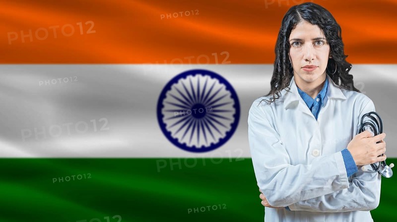 Indian national health system, Medical professional on India flag background