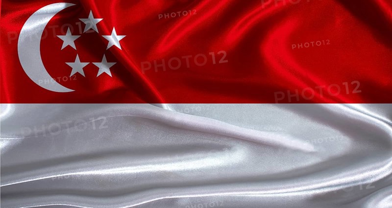 Singapore flag with cloth textured background. National flag of Singapore with realistic texture