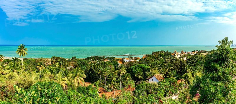 The sea, the vegetation, and the historic city of Olinda in Pernambuco, Olinda, Pernambuco, Brazil