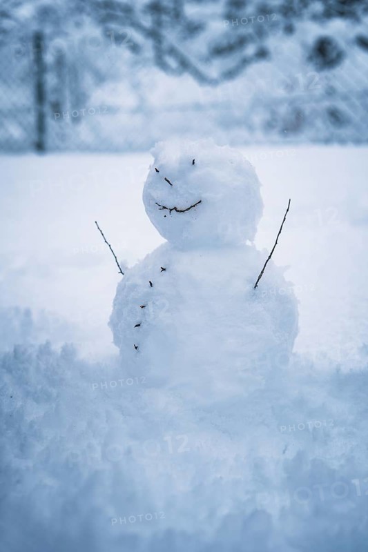 A small snowman stands alone in the snow, surrounded by winter silence, Waldachtal, Freudenstadt district, Germany