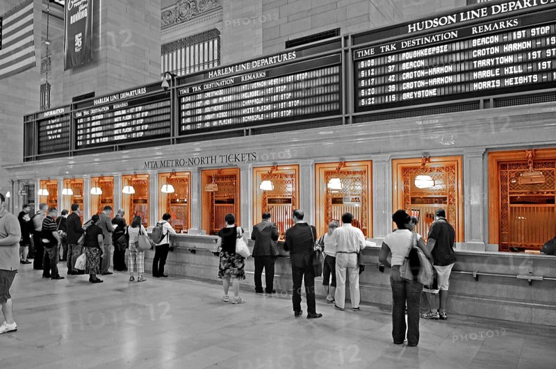 Central Station ticket office, black and white, New York City, USA