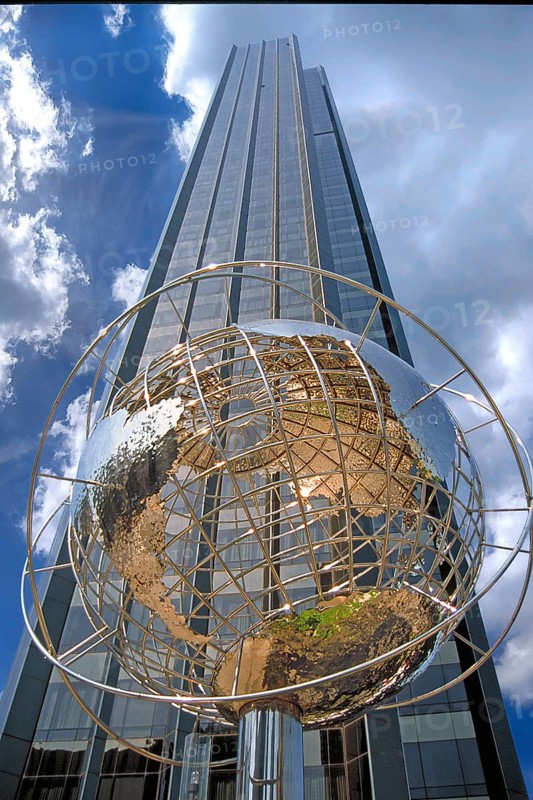 Globe sculpture in front of the Trump International Hotel in Central Park, New York City, USA