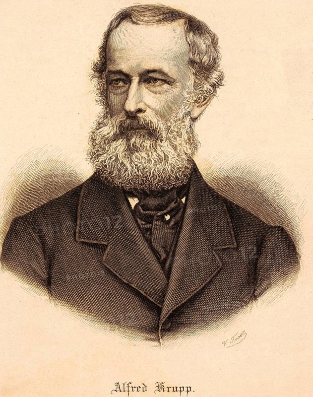 Portrait of Alfred Krupp (1812 Essen, 1887 Essen), industrialist and inventor, Ruhr area, Krupp's cast steel factory, ThyssenKrupp AG, introduction of health insurance, construction of company housing, important invention of the seamless wheel tyre, social reforms, full beard, suit, serious look, steel engraving, historical illustration 1888