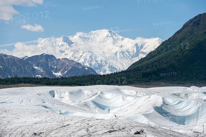 Root Glacier glacier and mountain peak Mount Blackburn, Wrangell St. Elias National Park, Alaska, USA
