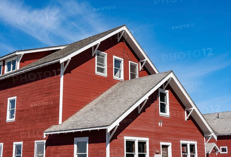 Red Kennicott Buildings in a Mountain Landscape, Historic Kennecott Copper Mine, National Historic Landmark, Wrangell St. Elias National Park, Alaska, USA