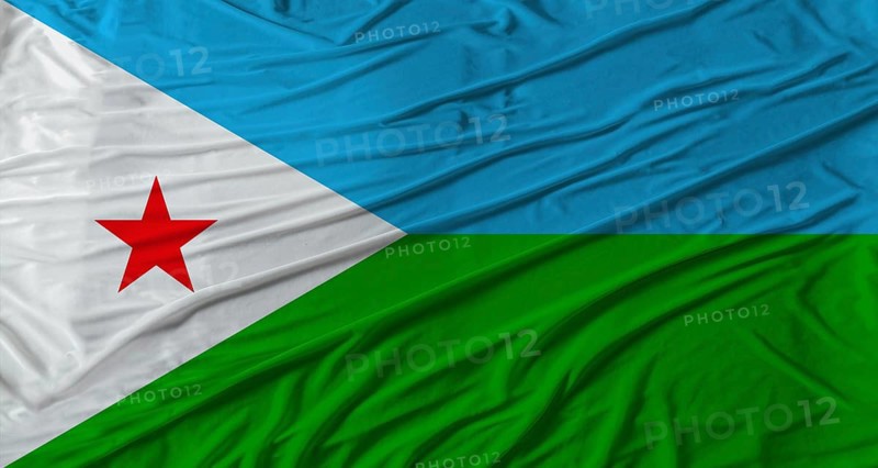 Djibouti flag waving. Flag of Djibouti with cloth texture