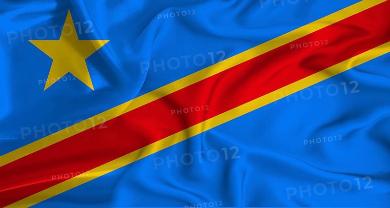 Realistic Democratic Republic of the Congo flag waving. Close up of flag of the Democratic Republic of the Congo with cloth texture