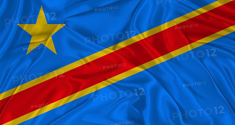 Democratic Republic of the Congo flag with fabric texture. Realistic flag of the Democratic Republic of the Congo waving, National flag