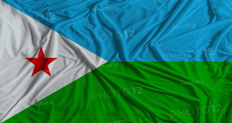 Djibouti flag with fabric texture background. National flag of Djibouti with cloth texture