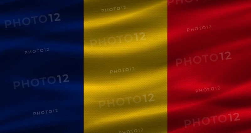 Chadian flag with fabric texture. Realistic flag of Chad waving
