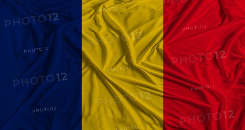Chad flag with fabric texture background. National flag of Chad with cloth texture