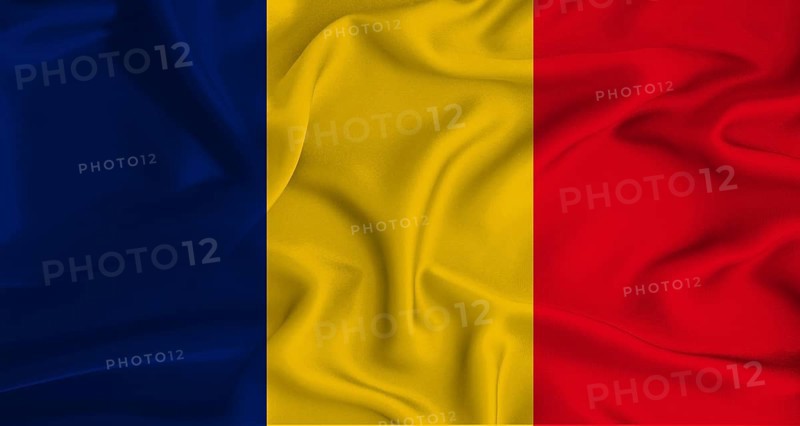 Realistic Chad flag waving. Close up of flag of Chad with cloth texture