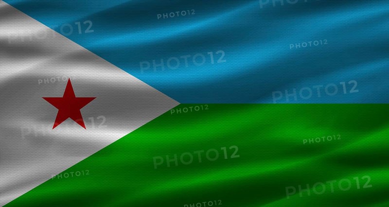 Djibouti flag with fabric texture. Realistic flag of Djibouti waving