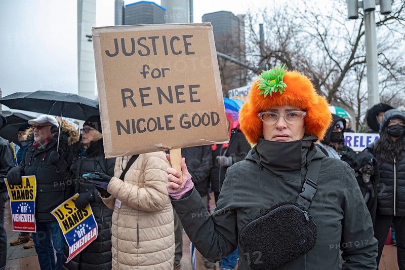 Detroit, Michigan USA - 10 January 2026 - Activists rally to protest the killing of Renee Nichole Good in Minneapolis by a federal immigration agent