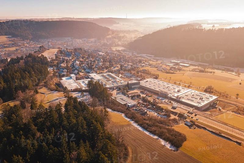 Industrial site nestled in hilly, wooded landscape, Glatten, Freudenstadt district, Germany