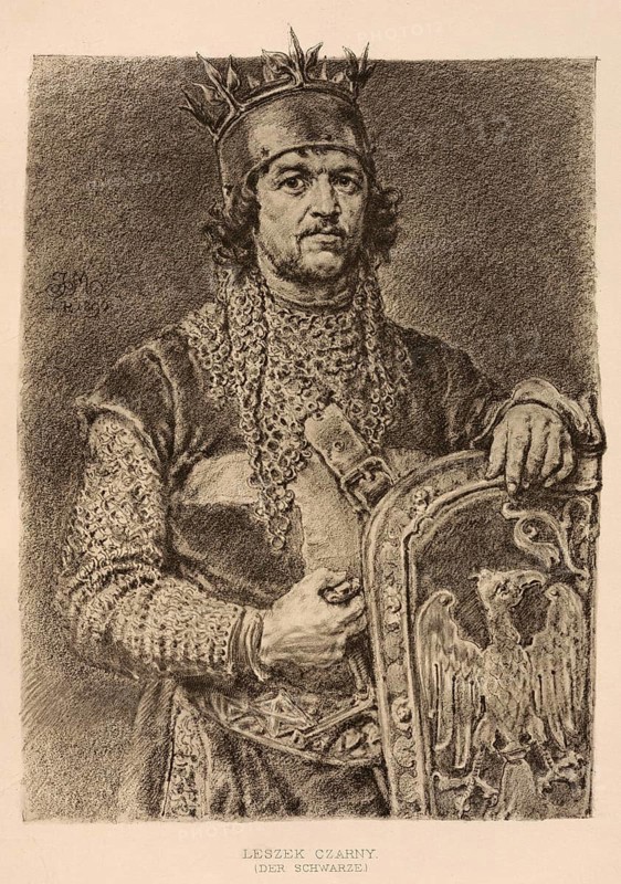 Leszek the Black, Leszek II Czarny, (b. 1241, d. 30 September 1288) from 1261 Duke of Sieradz, from 1267 Duke of Leczyca, from 1273 to 1278 Duke of Kujawy in Inowroclaw, and from 1279, as Leszek II, Duke of Lesser Poland in Sandomierz and Krakow, by the latter Senior Duke of Poland, authentic, digitally restored reproduction from a 19th century original, exact date of depiction unknown, historical