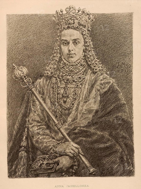 Anna Jagiellonica, Anna Jagiellonka, born October 18, 1523 in Krakow, died September 9, 1596 in Warsaw, Polish-Lithuanian princess from the noble Jagiellonian family. She was formally elected head of state of Poland-Lithuania from 1575 until her death as King of Poland and Grand Prince of Lithuania, authentic, digitally restored reproduction from a 19th century model, exact date of presentation unknown, historical