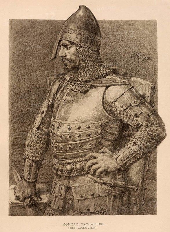 Konrad of Mazovia, Konrad I Mazowiecki, (born 1187 or 1188, died 31 August 1247) was from 1199, as Konrad I, Duke in Mazovia, from 1202 Duke in Kujawy, Sieradz and Leczyca, as well as 1229-1232 and 1241-1243 Senior Duke of Poland, authentic, digitally restored reproduction from a 19th century original, exact date of depiction unknown, Historical