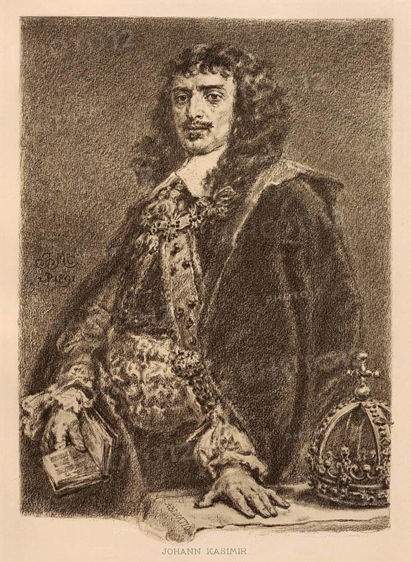 John II. Kasimir Wasa, Kazimierz Waza, Lithuanian: Jonas Kazimieras Vaza, (born 21 March 1609 in Krakow, died 16 December 1672 in Nevers) from the Swedish Wasa dynasty. December 1672 in Nevers) from the Swedish Wasa dynasty was the elected ruler of the Polish-Lithuanian Commonwealth from 1648 to 1668 as King of Poland and Grand Duke of Lithuania and the titular King of Sweden until the end of his life, authentic, digitally restored reproduction from a 19th century original, exact date of depiction unknown, Historical