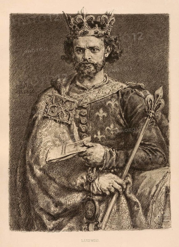 Louis the Great, Ludwik Wegierski Andegawenski, Louis the Hungarian or of Anjou, (born 5 March 1326 in Visegrád, died 10 September 1382 in Trnava) from the House of Anjou was King of Hungary and Croatia from 1342 until his death, from 1370 also King of Poland, authentic, digitally restored reproduction from a 19th century original, exact date of depiction unknown, historical