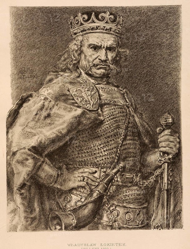 Wladyslaw I Ellenlang, Wladyslaw I Lokietek, born 1260, died 2 March 1333) was, as Wladyslaw IV, Senior Duke of Poland (dux Regni Poloniae) from 1306, and from 1320, as Wladyslaw I, King of Poland, authentic, digitally restored reproduction from a 19th century original, exact date of depiction unknown, Historical