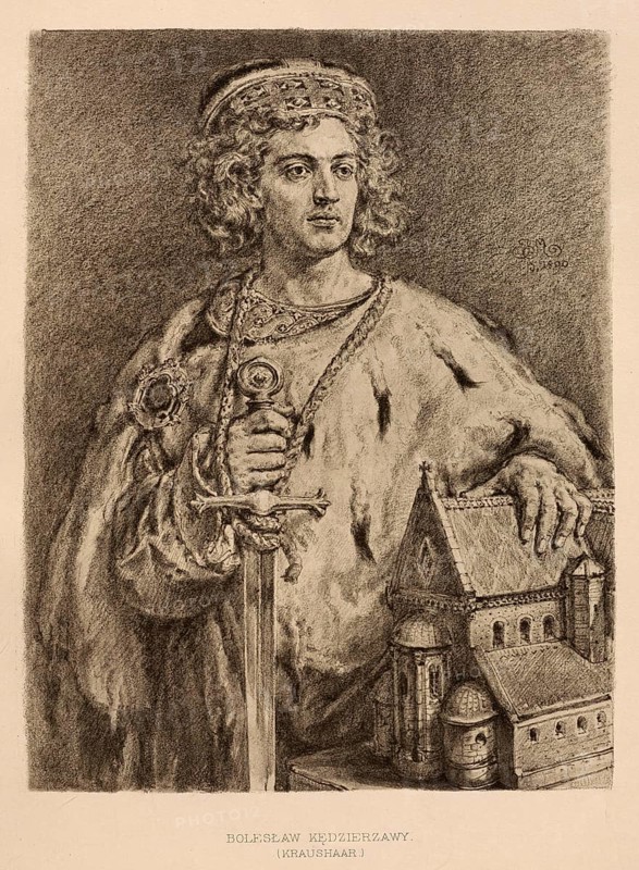 Boleslaw Kraushaar, Boleslaw IV Kedzierzawy, (born 1120 or 1121, died 5 January 1173) was Duke of Mazovia from 1138 and from 1146, as Boleslaw IV, Senior Duke of Poland thus also Duke of Kujawy, Silesia, Greater Poland in Gniezno and Kalish, Lesser Poland in Kraków and Sandomir, authentic, digitally restored reproduction from a 19th century original, exact date of depiction unknown, Historical