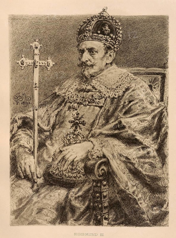 Sigismund III. Wasa, Zygmunt III Waza, (born 20 June 1566 at Gripsholm Castle, Mariefred, Swedish Empire, died 30 April 1632 in Warsaw, Poland) was King of Poland and Grand Duke of Lithuania from 1587, authentic, digitally restored reproduction from a 19th century original, exact date of depiction unknown, Historical