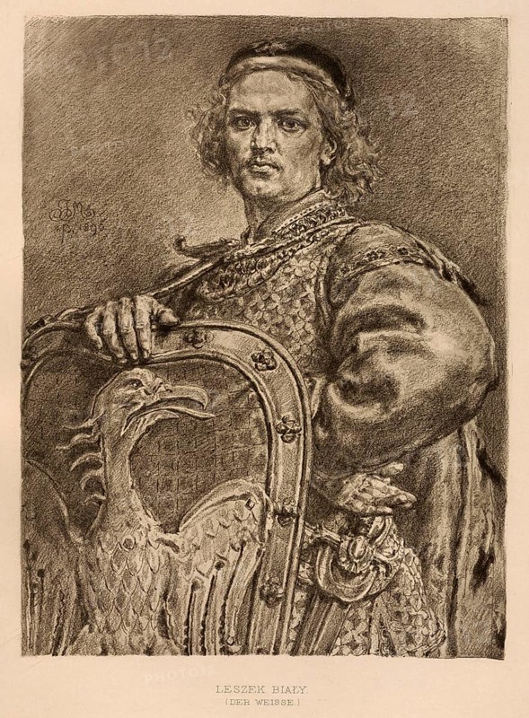 Leszek the White, Leszek I Bialy, born 1186, died November 23, 1227, was duke of Mazovia in Sandomir 1194 - 1200 duke of Mazovia, 1199 - 1200 duke of Kujavia and in the years 1194 - 1198, 1206 - 1210, 1211 - 1227, as Leszek I, duke of Mazovia in Krakow, therefore Senior Duke of Poland, authentic, digitally restored reproduction from a 19th century model, exact date of depiction unknown, historical