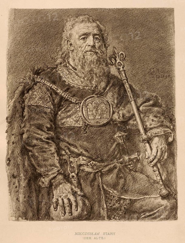 Mieszko the Old, Mieszko III Stary, (born 1126, died 13 March 1202 in Kalisz) was Duke of Greater Poland from 1138 to 1177/79 and from 1181/82 to 1202, as well as 1173 - 1177 and 1198 - 1202 as Mieszko III Senior Duke of Poland, authentic, digitally restored reproduction from a 19th century original, exact date of depiction unknown, Historical