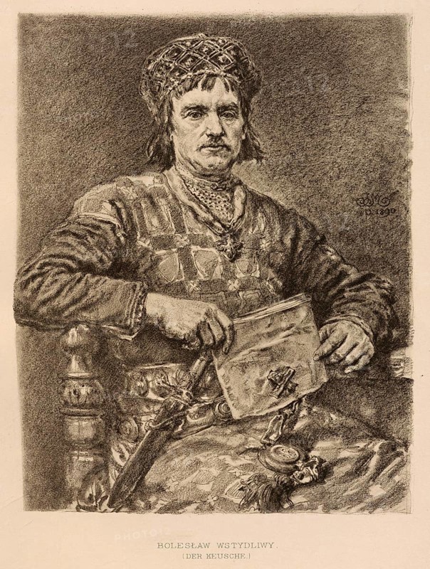 Boleslaw the Shamous or Boleslaw the Chaste, Boleslaw V Wstydliwy, born June 21, 1226 in Stary Korczyn, died December 7, 1279, from 1232 Duke of Malopolska in Sandomierz and from 1243, as Boleslaw V, Duke of Malopolska in Krakow and nominally Senior Duke of Poland, authentic, digitally restored reproduction of a 19th-century original, exact date of presentation unknown, historical