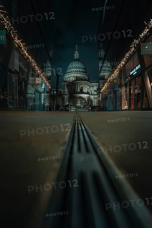 St Paul Cathedral in the background with symmetrical perspective and modern architecture, London, England, Great Britain
