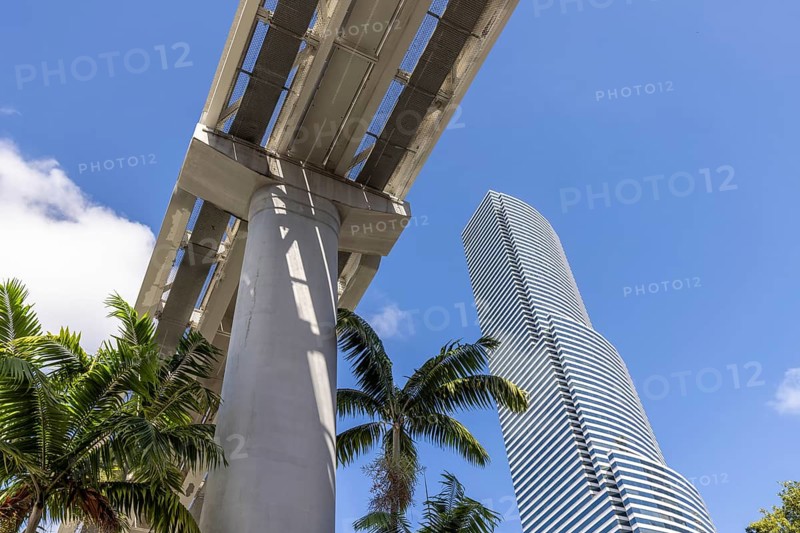 Miami downtown financial skyline and business shopping center near Biscayne bay and South beach