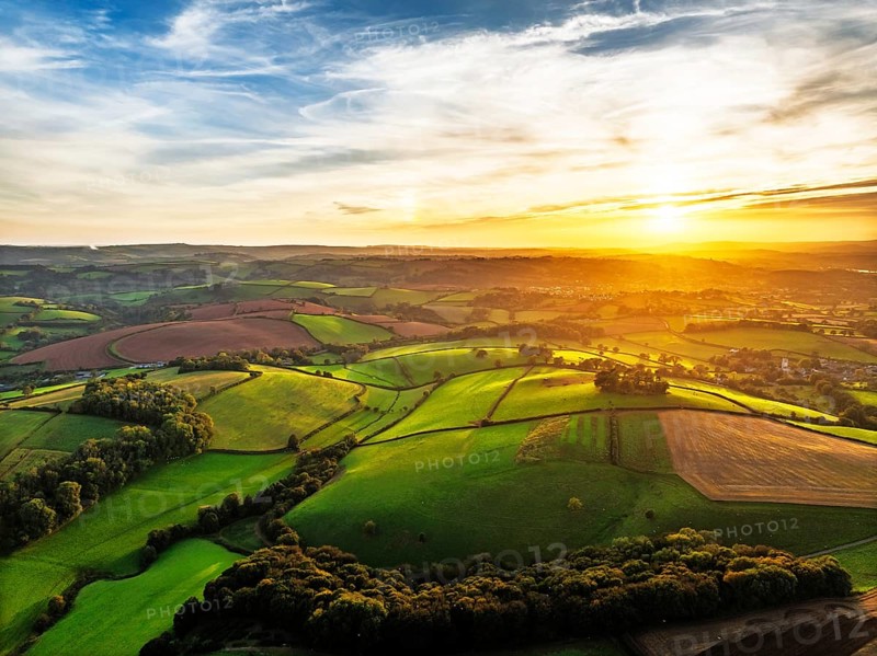 Colours of Devon Farms and Fields over Berry Pomeroy from a drone, Totnes, England, United Kingdom