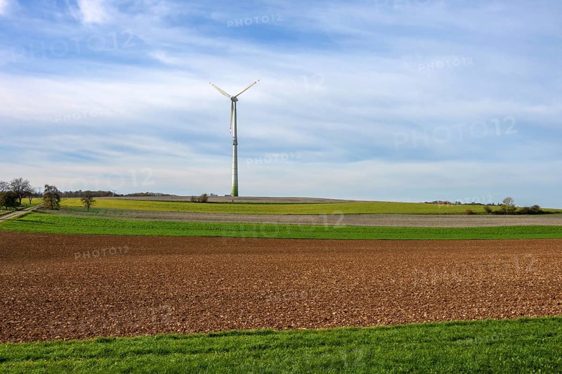 Agricultural area with wind turbine, Karsberg, Upper Franconia, Bavaria, Germany