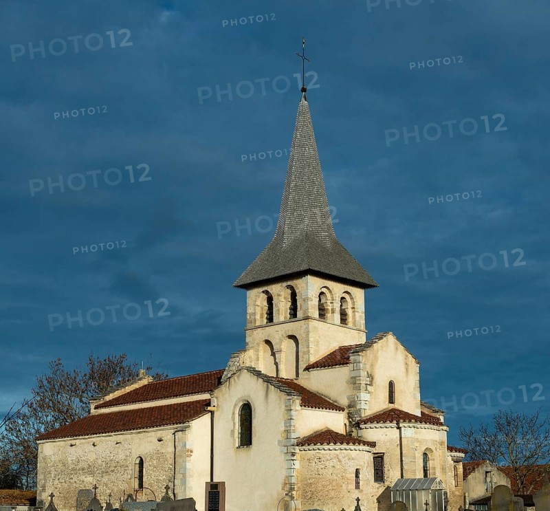 Mazerier village. Painted church St. Saturninus Church. Allier department, Auvergne Rhone Alpes, France