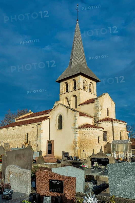 Mazerier village. Painted church St. Saturninus Church. Allier department, Auvergne Rhone Alpes, France