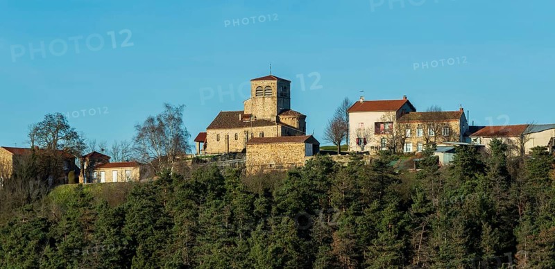 Saint Hilaire village. Natural regional park of Livradois Forez. Interior of Roman church Saint-Hilaire, Haute Loire. Auvergne Rhone Alpes. France