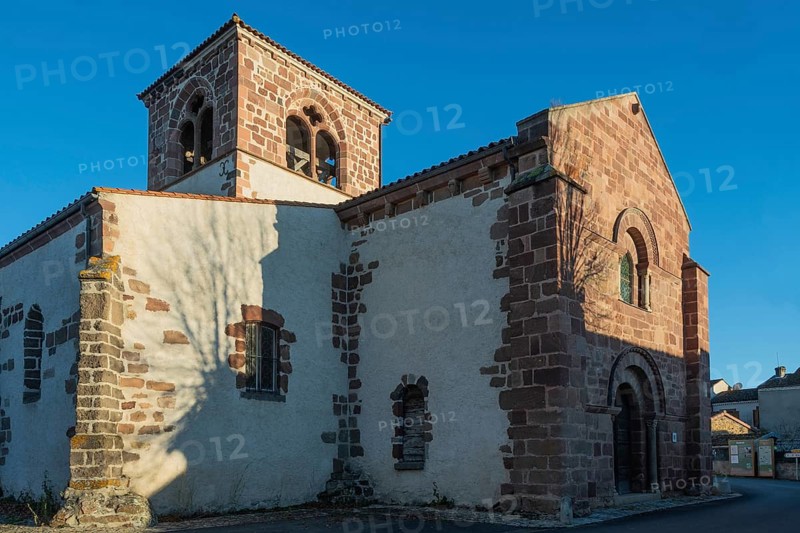 Azerat village. Roman church Saint-Jean-Baptiste . Haute Loire. Auvergne Rhone Alpes. France