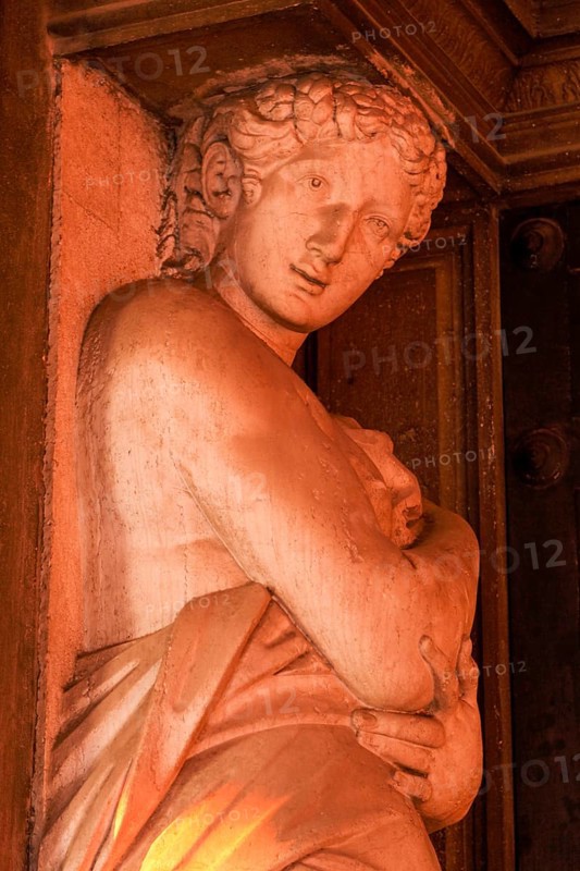 Statues in the arcades of the Biblioteca Nazionale Marciana, the National Library in St. Mark's Square, Venice, Veneto, Italy