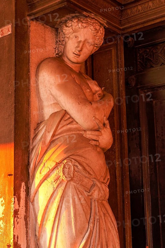 Statues in the colonnades of the Biblioteca Nazionale Marciana, the National Library in St. Mark's Square, Venice, Veneto, Italy