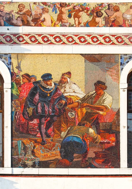 Mosaic painting at Palazzo Barbarigo on the Grand Canal, Venice, Veneto, Italy