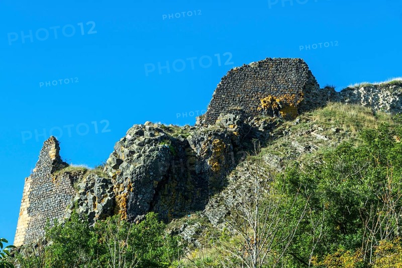 Ruins of medieval castle of Buron. Puy de Dome. Auvergne Rhone Alpes. France