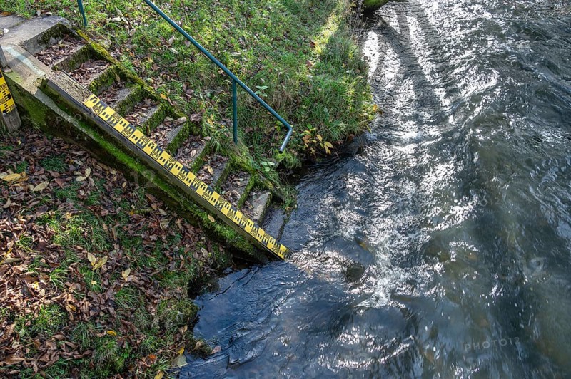 Level measurement of Pegnitz near Hohenstadt, Middle Franconia, Bavaria, Germany