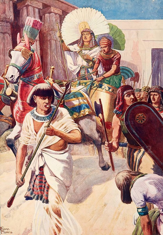 Scene from the biblical story, Joseph, son of Jacob, sold as a young man by his brothers to Egypt, where he can interpret dreams with God's help and finally becomes ruler of all Egypt, authentic reproduction of a school wall painting, historical, around 1900